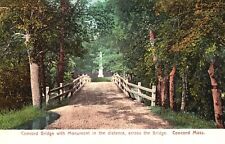 Vintage Postcard Bridge Monument In Distance Across Concord Massachusetts MA picture