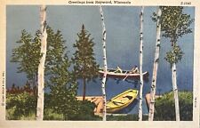 Linen Postcard 30-45' BOATERS Among Birch HAYWARD, WISCONSIN WI Great Condition picture