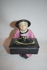 Vintage Made in Japan Man with Koi Trinket Box Pottery Figure picture