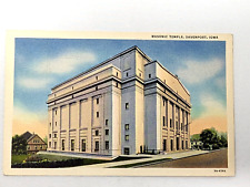 1930's Vintage White Border Linen Postcard Masonic Temple Davenport IA UNP B-100 picture