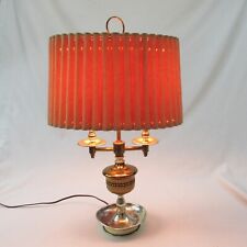 Vintage mid century Table Lamp 2 bulb brass pleated Lampshade picture