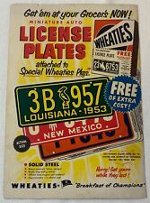 1953 Wheaties LICENSE PLATES premiums ad page version 2 ~ LOUISIANA, NEW MEXICO picture