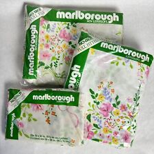Vtg Marlborough FULL BED SET Sheets Pillowcases Floral White Multi Color Flowers picture