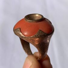 VERY STUNNING ANCIENT VIKING SILVER COLOR RING WITH RED STONE ANTIQUE JEWELRY picture