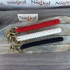 Rope Bell Pull w/ 3 Brass Shackles, Hand Tied, Red, Navy Blue, Bright White picture