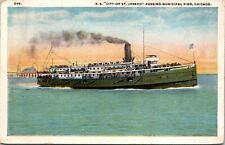 SS City Of St. Joseph Steamship Passing Municipal Pier Chicago IL 1921 Postcard picture