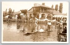 Mexico City Xochimilco Restaurant Canal Tour Boats Near Shore RPPC Postcard A44 picture