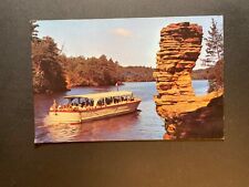 Wisconsin WI Postcard Upper Dells At Chimney Rock Boat of Tourists picture