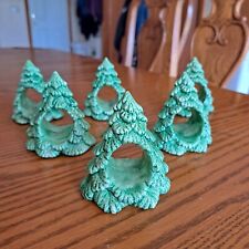 Vintage 1980s Ceramic Evergreen Christmas Tree Napkin Ring Holders –Lot of 6 picture