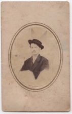 ANTIQUE CDV C. 1860s HANDSOME YOUNG MAN WEARING HAT WITH DEVIL HORNS ALBUM PRINT picture