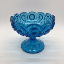 L.E. Smith Moon And Stars Blue Open Compote Bowl 4” Pedestal Dessert Candy picture