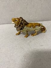 Beautiful Jeweled Enamel Lion Roaring Trinket Box Lion Figurine, Leo Zodiac picture