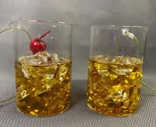ANTHROPOLOGIE Pair of Glass WHISKY Drink ORNAMENTS Old Fashioned Cocktail READ picture