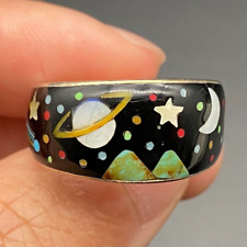 Vintage David Freeland Jr Turquoise Starry Sky Sterling Silver Ring Size 9.5 picture