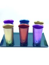 Colorful 1950’s Aluminum Tumblers & Tray As It’s Different Brand Set of 6 picture