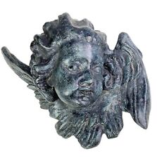 Cast Bronze Cherub Angel Head Wings Outdoor Plaque Figurine Victorian Hang Art picture
