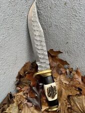 AB CUTLERY CUSTOM HANDMADE DAMASCUS BOWIE KNIFE HANDLE BY BRASS CLIP AND STAG picture
