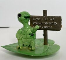 Vtg Enesco? Turtle On Lily Pad Leaf Sign Figurine Plastic Cake Topper Misprint picture