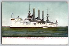 US Brooklyn Navy Cruiser Military Ship Pre WWI Vtg Antique UDB Postcard c 1900s picture