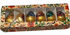 Russian Lavrovo Folks Art Unique Set Of 6 Wood Golden Eggs With Floral Design BN picture
