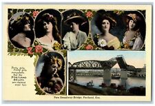 Portland Oregon OR Postcard New Broadway Bridge Pretty Girls c1930's Vintage picture