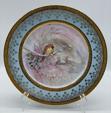 Limoges Rehausse Main Plate Winter Scene Bird on Branch Gold Trim READ AS IS picture