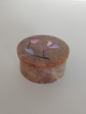 Vintage Stone Round Trinket Box Made in India Flower Design picture