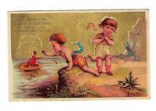 c1890 Victorian Trade Card, H.W. MIlls & Co. Hardware, Children on the Beach picture