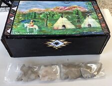 Set of 5 Arrowheads In Hand Painted Box - Native American Landscape Signed  Art picture