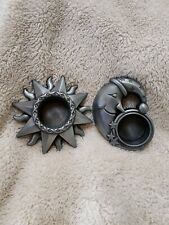 Pewter Celestial Moon & Sun Votive Tealight Candle Holders Silver Heavy picture