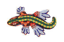 Indigenous Huichol Vintage Mexican Folk Art Beaded Terra Cotta Lizard Mexico picture
