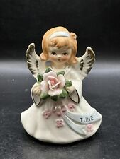Vintage Lefton Birthday Angel June Porcelain 4.5” Figurine Blue Sash #6224 Japan picture