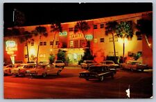 Postcard Daytona Beach FL Tahiti Apartment Motel at Night 1971 Old Cars picture