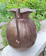 Vtg Large 15” Tall Brass Copper Patina Vase Ruffled & Ribbed With Handle  12”d picture