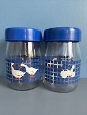 Pair Of Vintage Carlton Glass Geese 1 L Canister Jar w/ Blue Lid picture