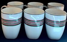 Set Of 6 Porcelain Red And Green With Silver Trim Mugs 4 1/2