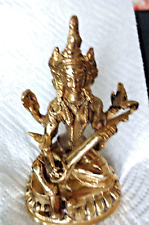 Antique Hindi Goddess Saraswati Playing Veena Solid High Quality Brass Statue picture