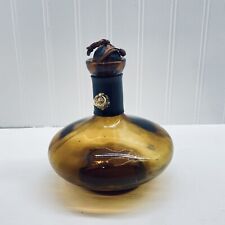 Vintage Amber Art Glass Decanter Wrapped Leather Stopper picture