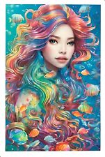 NEW Custom Designed Printed 4x6 Postcard Mermaid Siren Rainbow Under Sea Ocean picture