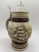 CERAMARTE Stein Handcrafted In Brazil 1977 Vtg BEER Mug Sailboats Jib Headed picture