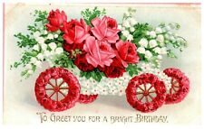 To Greet You For a Bright Birthday Postcard Embossed Floral Cart  picture