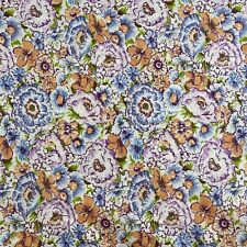 Vintage FABRIC FLORAL Muted Peach Blue Lavender Green Flower Power 44