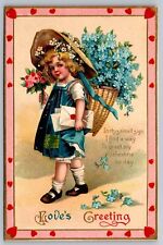 Postcard Valentine's Day Beautiful Little Girl With Basket of Flowers Clapsaddle picture