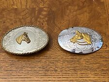 Lot of 2 Vintage German Silver and Chambers Belt Buckles with 3D Horse picture