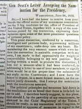 1852 newspaper WHIG PARTY NOMINATES WINFIELD SCOTT as Candidate for US PRESIDENT picture