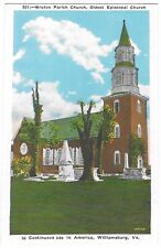 Vintage Virginia Linen Postcard Williamsburg Bruton Parish Church Episcopal picture