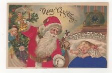  A  RARE SILK CHRISTMAS SANTA CLAUS-Embossed  Postcard  CIRCA 1909 picture