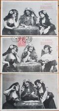Fortune Teller Man Playing Cards 1906 French Fantasy Postcard Set of 3, Bergeret picture