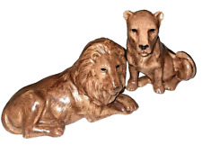 Vintage Lion & Lioness Pair Hand Painted Ceramic Figurines picture