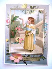 Sweet 1800's Christmas Card w/ Pretty Girl Feeding a Parrot w/ Butterfly* picture